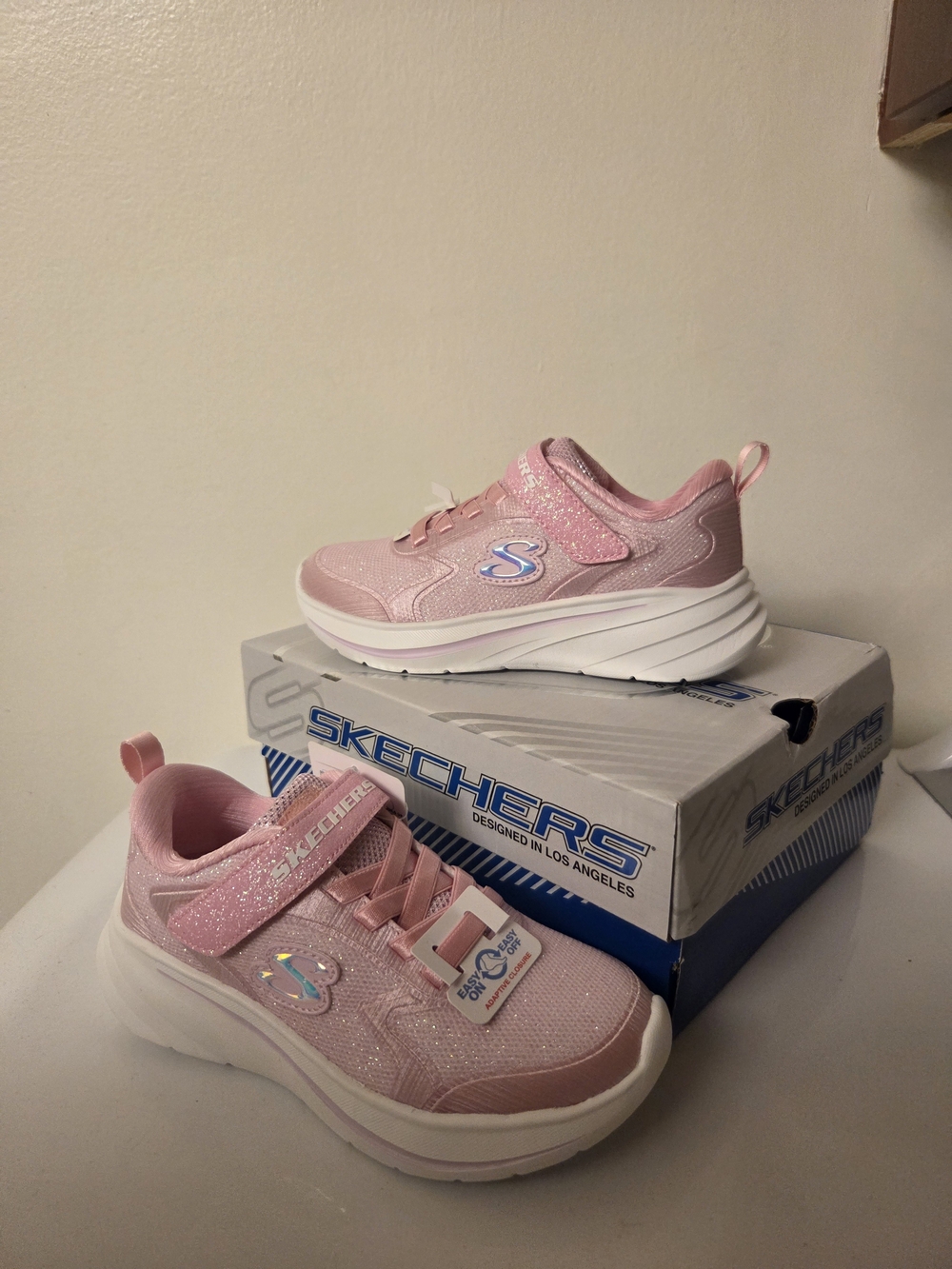 Skechers Girls Light Pink Sparkle Slip-On Sneakers